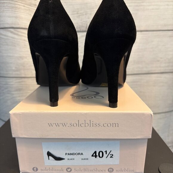 NWB Sole Bliss Pandora Black Suede Heels Size 40.5 - Picture 3 of 4